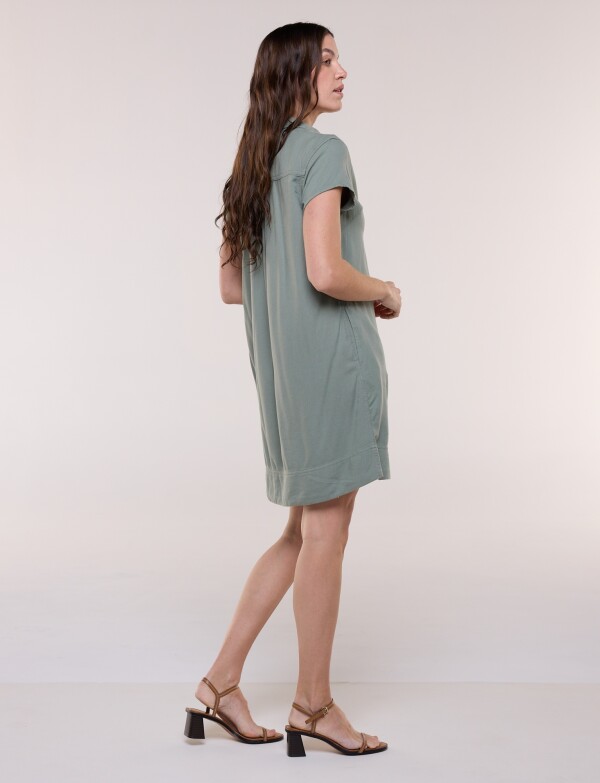 Vestido Corto Lino Cuello Camisa OLIVA
