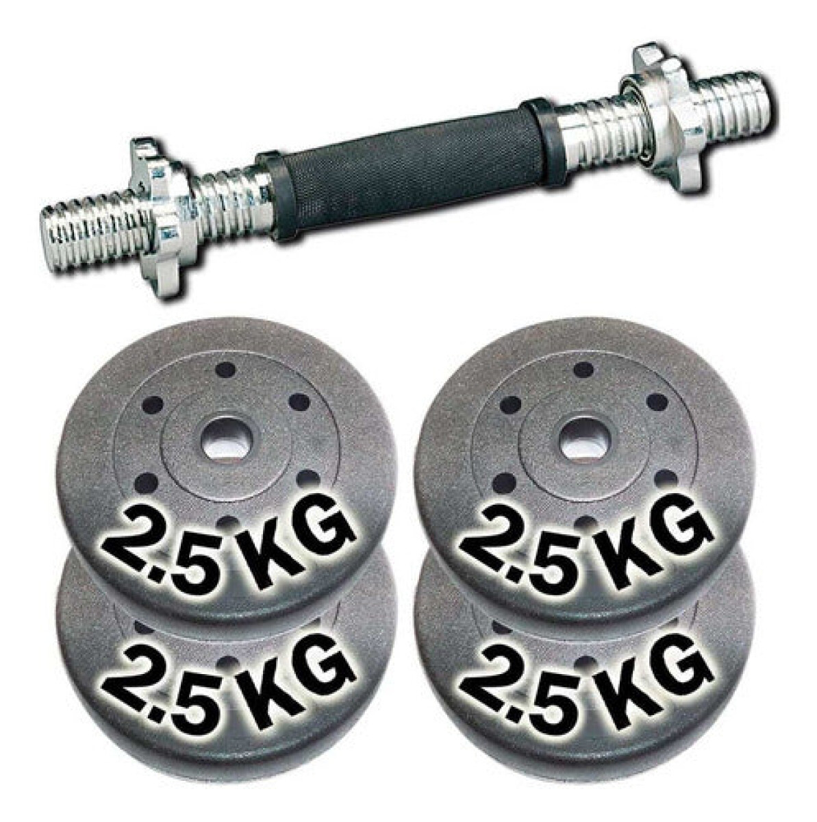 Set Mancuerna Maciza Cromada C/ Rosca + 10kg Pesas - Cmb000652 
