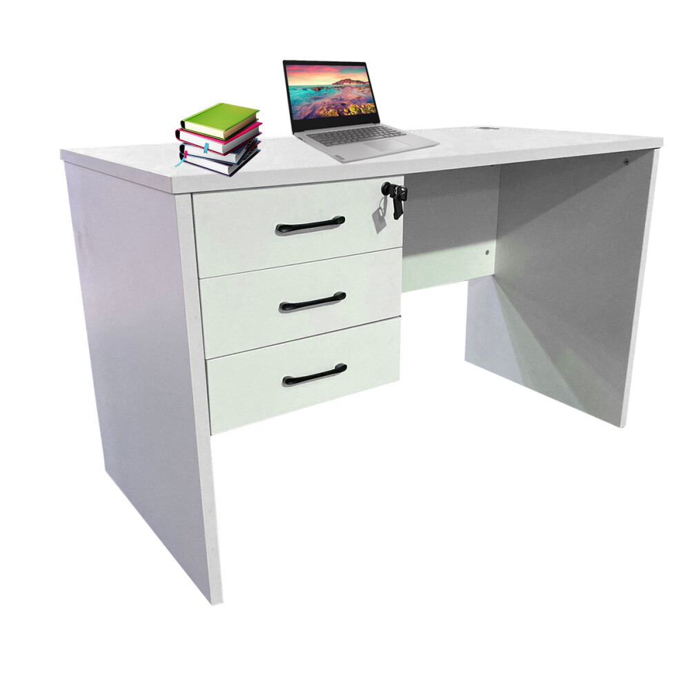 Escritorio MDF reforzado 3 cajones con llave Blanco