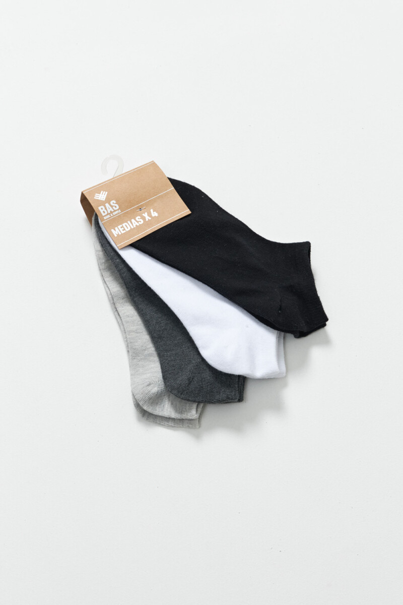 Pack x4 medias Soquete Blanco Negro Y Gris