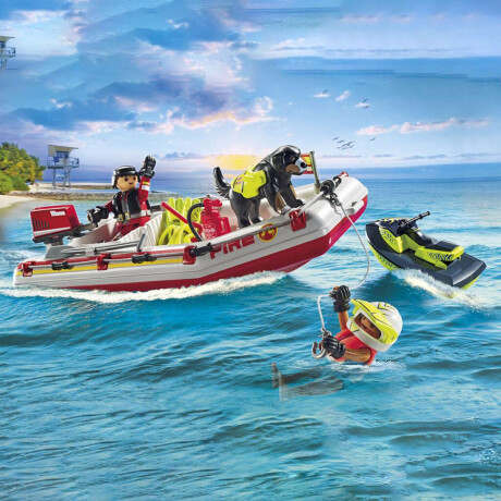 Lancha y Moto de Bombero Playmobil 52 Piezas con Figuras