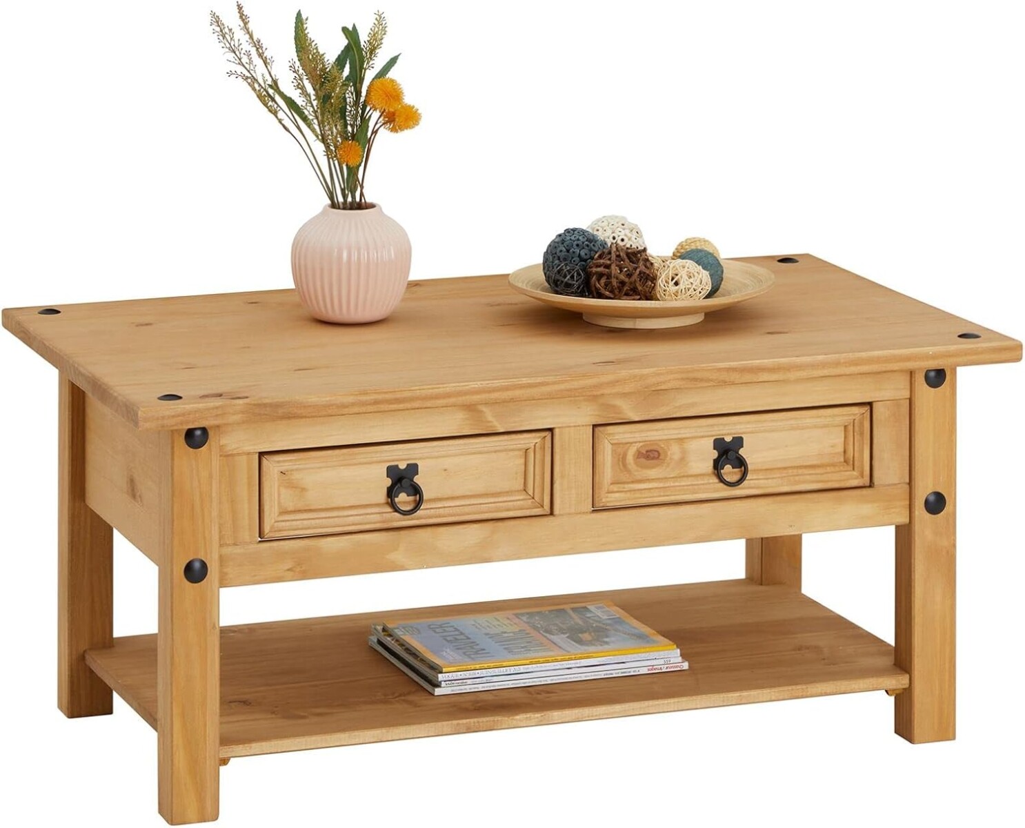 Mesa de centro ESTILO MEXICANO 2 cajones Color CERA NATURAL 