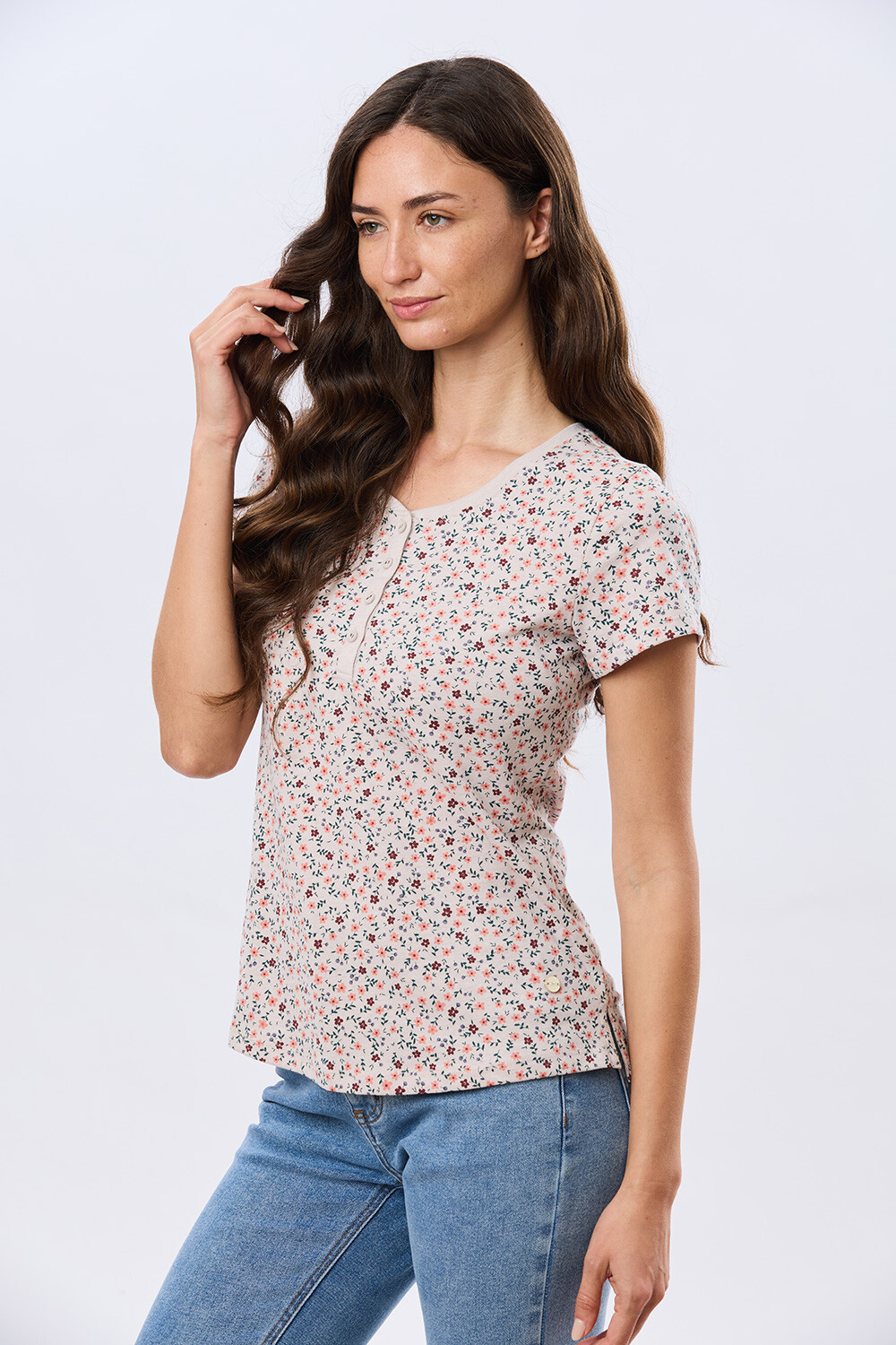 REMERA ESTAMPADA DE ALGODÓN Beige Melange