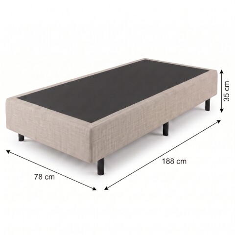 Base Box Sommier Tapizada en Lino Beige para Colchón 1 PLAZA 78 x 188 x 35 cm
