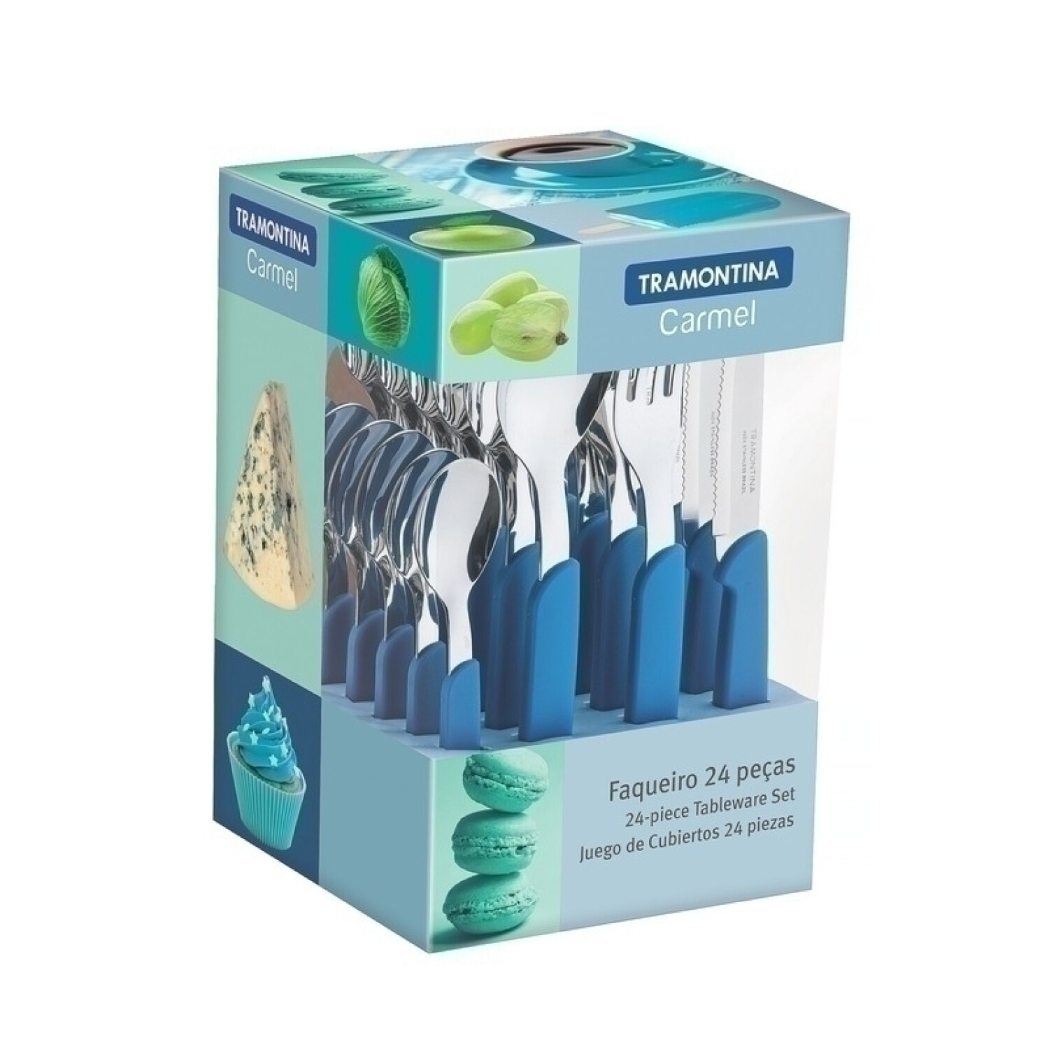Juego de cubiertos de color azul, modelo CARMEL, 24 piezas -TRAMONTINA ...