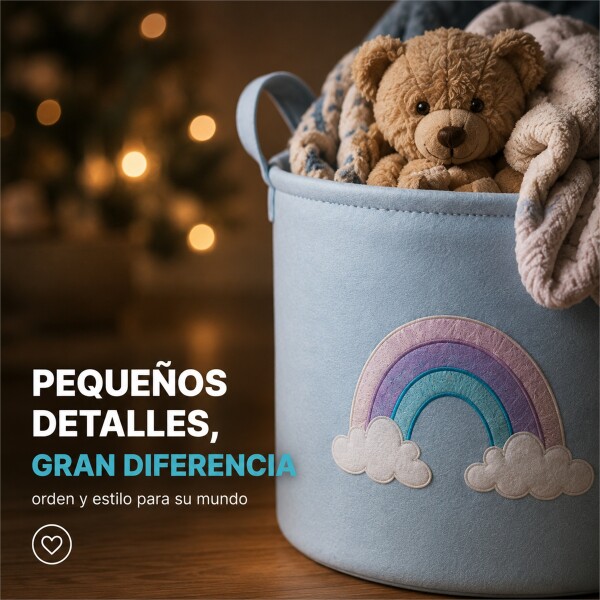 Canasto Organizador Infantil Arcoíris Tela Multiuso Bebé Celeste 1