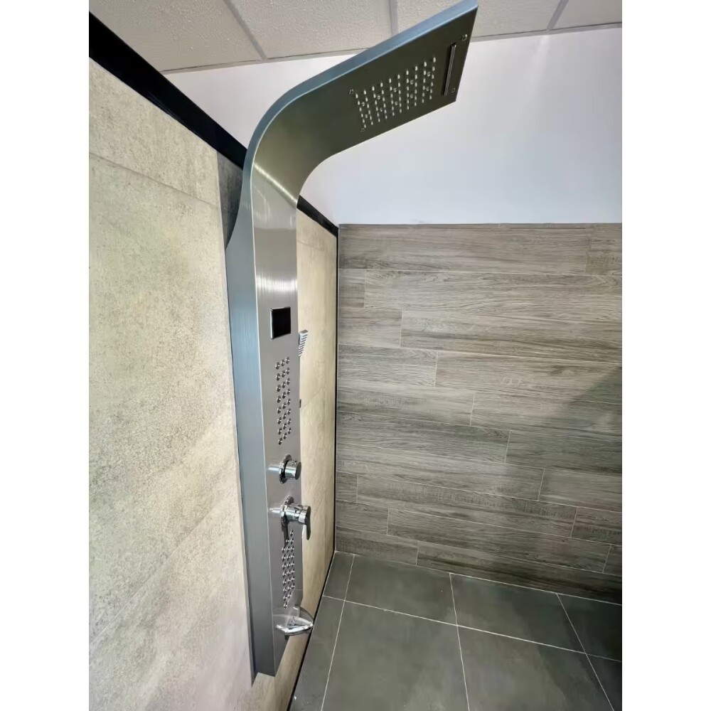 Panel de ducha monocomando exterior con transferencia, Display, 5 vías Gris Brillante Panel De Ducha Monocomando Exterior Con Transferencia, Display, 5 Vías Gris Brillante