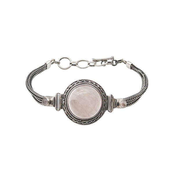 Pulsera Vintage-Plata 925-Piedra Cuarzo rosa-PU3456 Conpiedra
