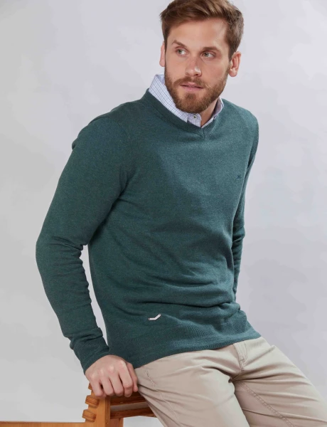 BUZO TEJIDO CUELLO EN V Verde oscuro