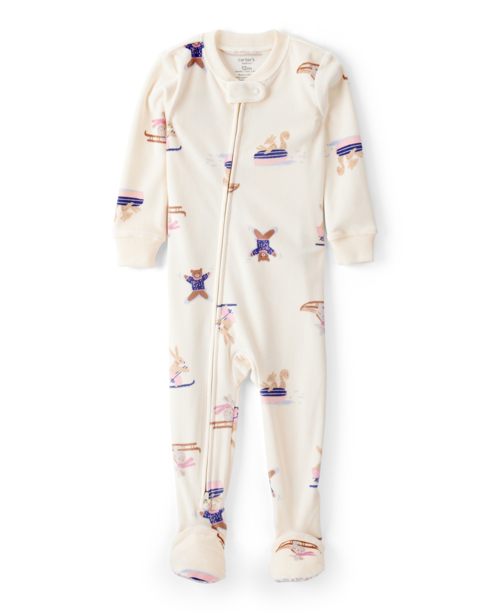 Pijama una pieza de micropolar, con pie, estampado Sin color