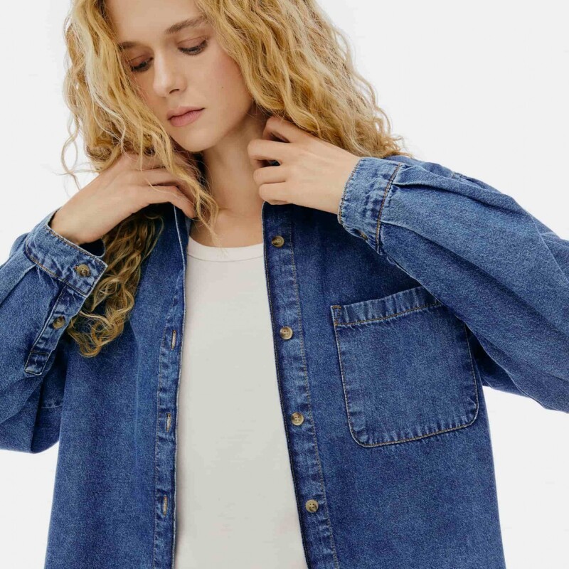 CAMISA ML FEM AZUL ESCURO
