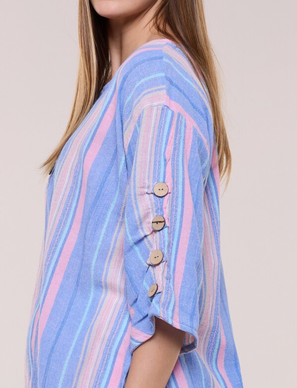 Blusa Algodón Botones MULTI/CELESTE