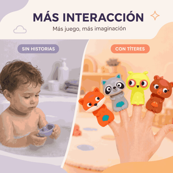 Set X4 Títeres de Dedo Animalitos para Baño y Juego Rosa