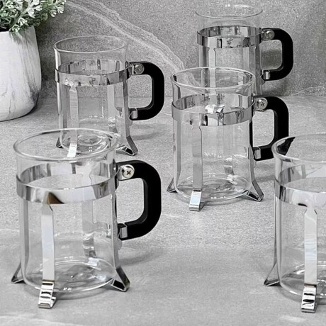 Set 6 Tazas para Café Té 200Ml en Vidrio y Acero Inoxidable Plateado