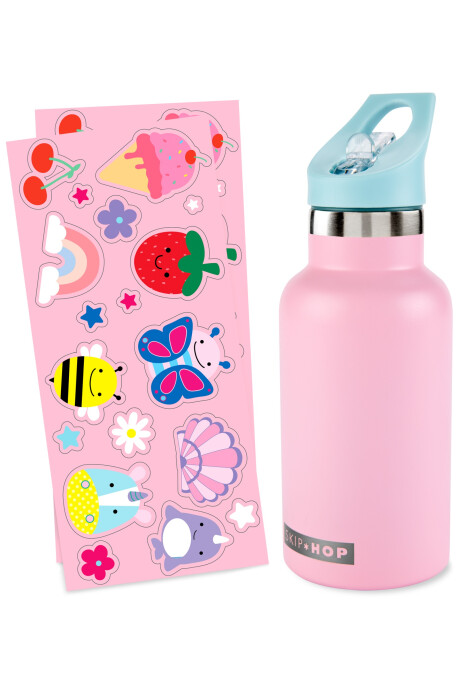 Botella de acero inoxidable con sorbito y stickers, rosada Botella de acero inoxidable con sorbito y stickers, rosada