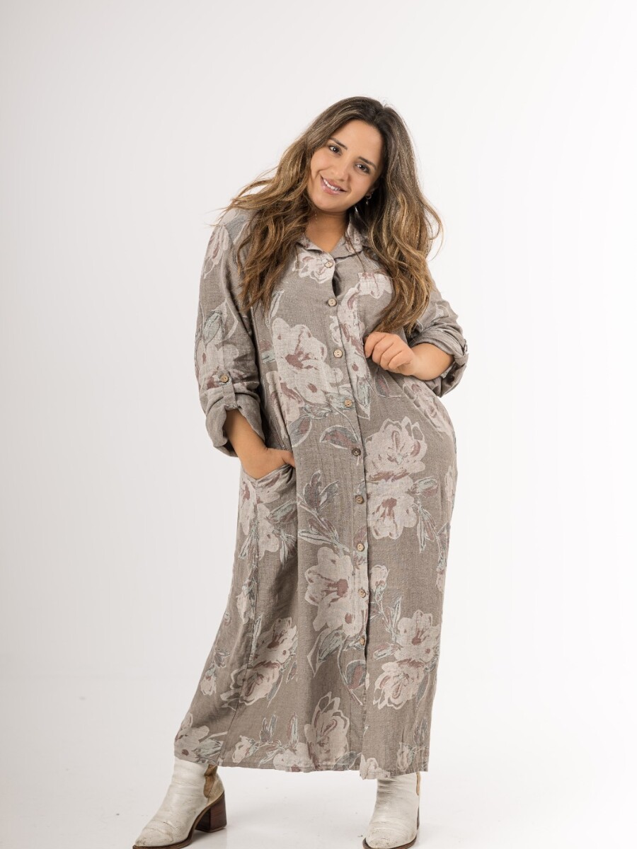 Vestido camisero 100% lino Visón