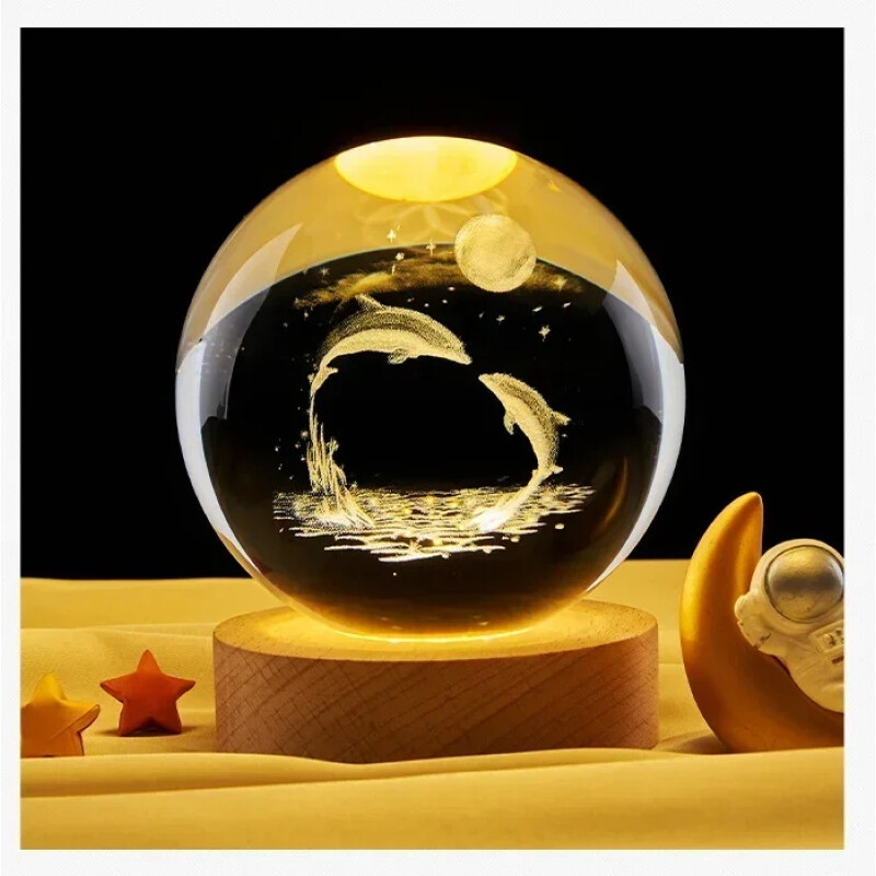 Lampara Veladora Bola de Cristal con Luz LED base de Madera Gris