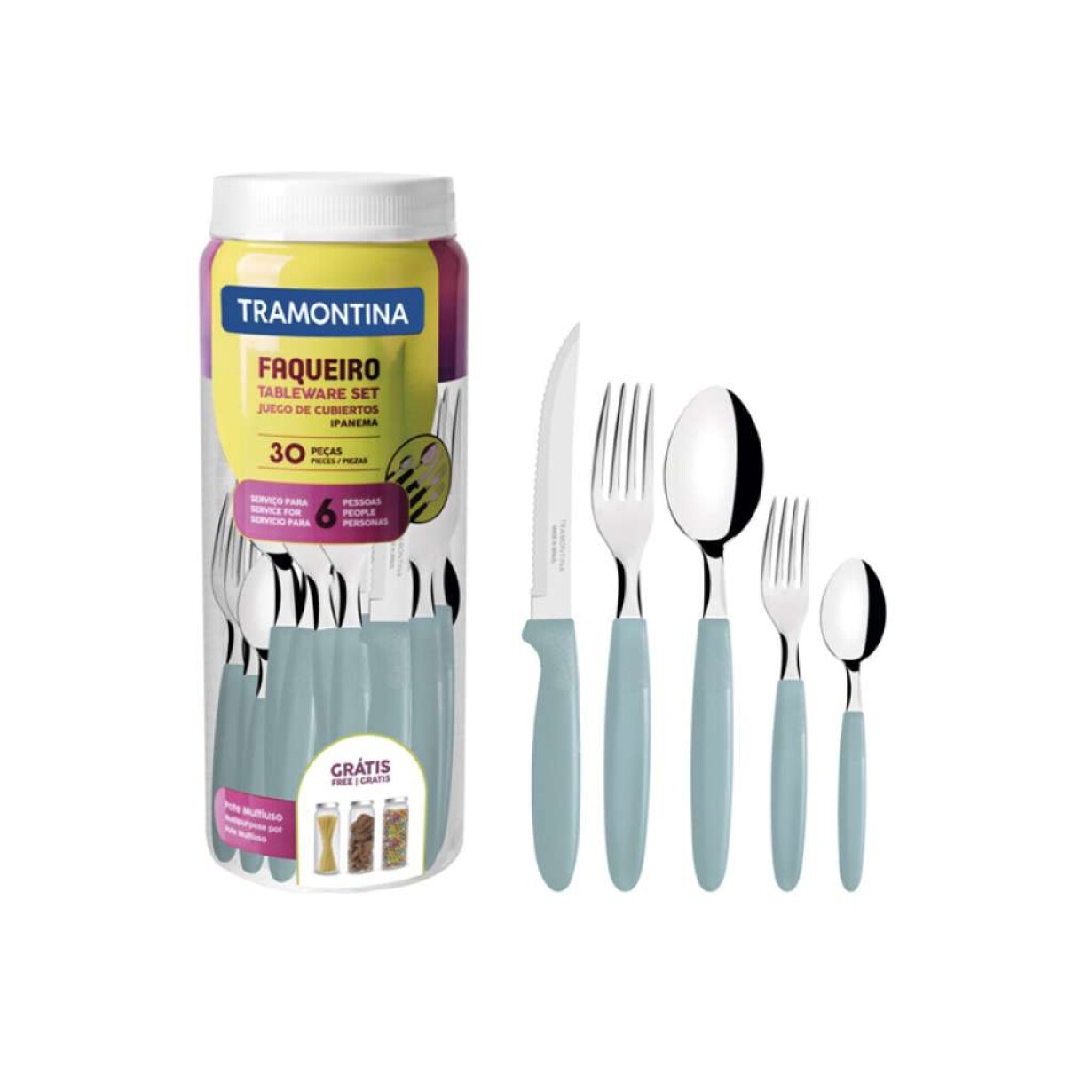 Juego De Cubiertos Con Mango Verde, Modelo Ipanema - 30 Piezas 