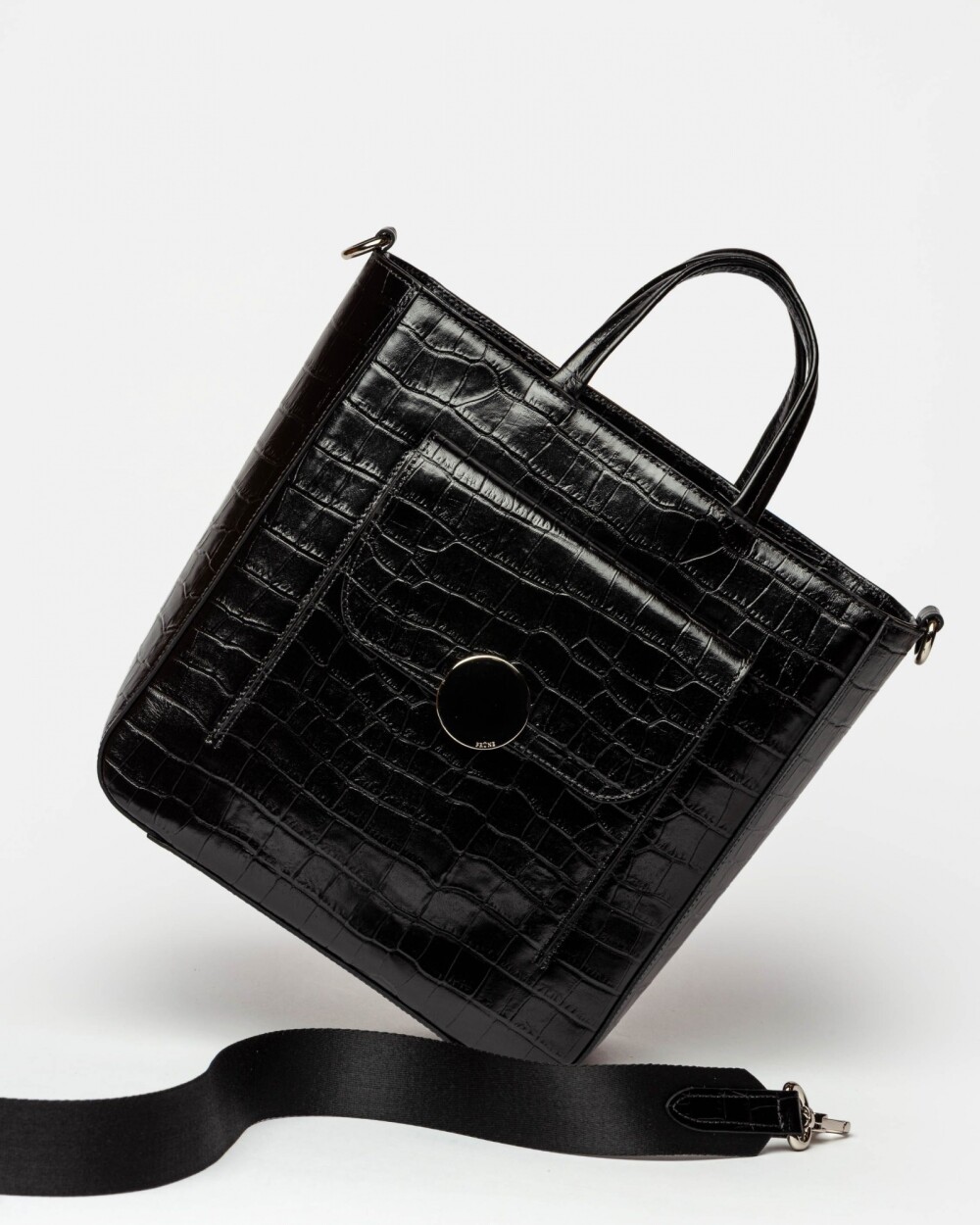 Shopper The Circle en cuero croco Negro
