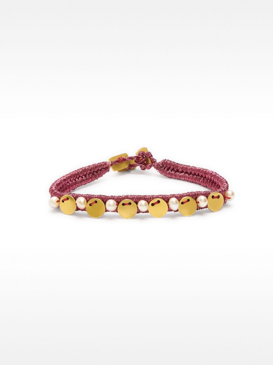 Pulsera Con Medallas Y Perlas De Agua Dulce - Plata De Ley 925 - rosa 