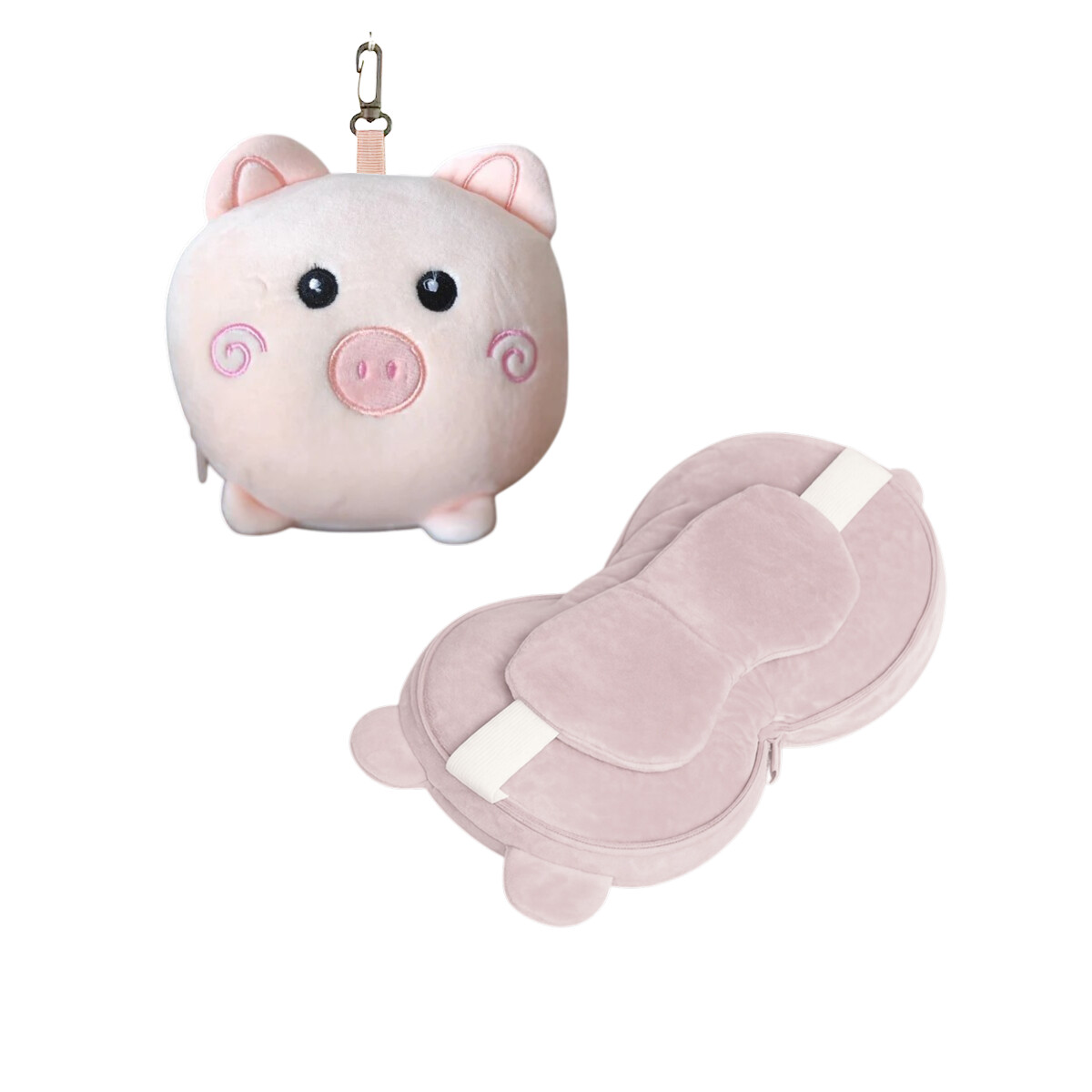 Almohada de viaje con tapaojos animalitos - Rosado 