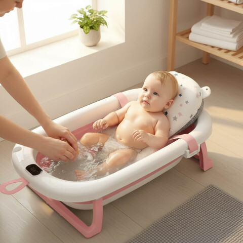 Bañito Plegable Cambiador Baño Con Sensor Temperatura Bañera Bebes Ducha Banito Imback Color Rosa Bañito Plegable Cambiador Baño Con Sensor Temperatura Bañera Bebes Ducha Banito Imback Color Rosa