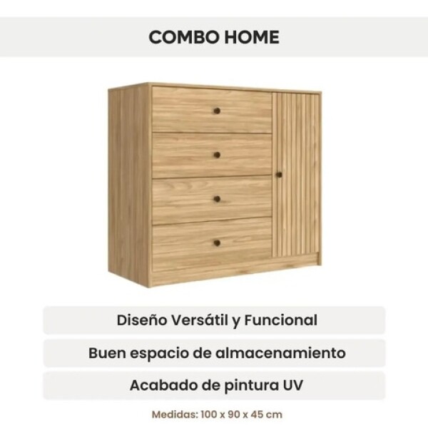 Cómoda Cajonera Guarrdaropa 4 Cajones 1 Puerta 100Cm Nórdica Marrón 1