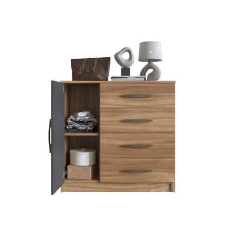 COMODA 1 PUERTA 4 CAJONES 92cm ARTECAS NOGAL/GRAFITO COMODA 1 PUERTA 4 CAJONES 92cm ARTECAS NOGAL/GRAFITO