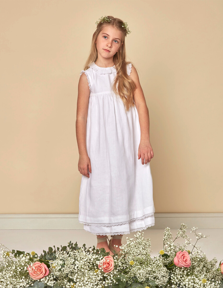 Vestido Largo Con Tiras Bordadas - Blanco 