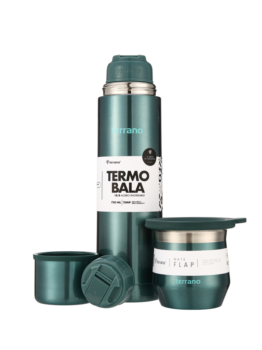 Kit Acero Bala Metalizado - 750mL + Mate Flap - Verde 