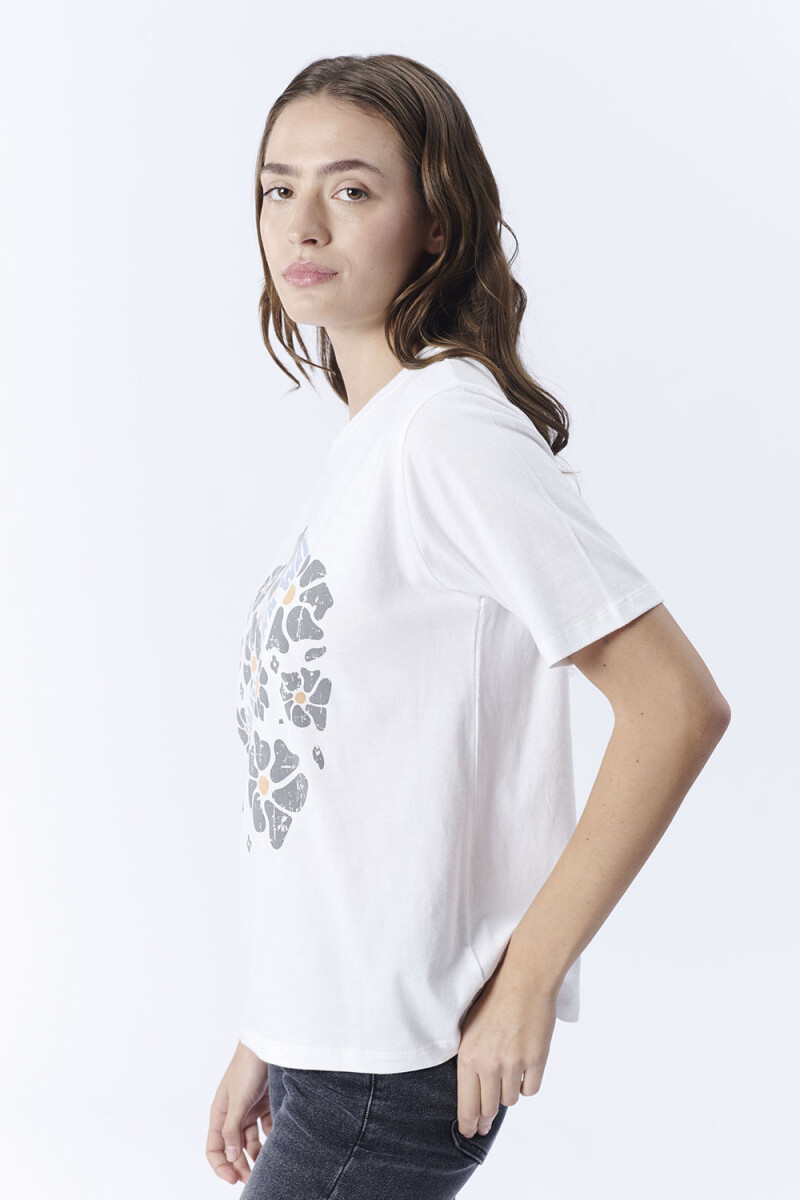 Remera Estampa Flores Blanco