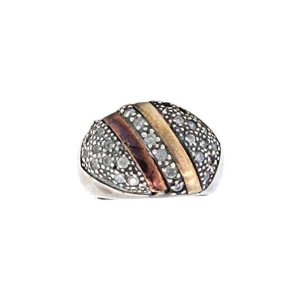 Anillo Puntos-Plata y Oro-Piedra Zirconia-AN5278 conpiedra