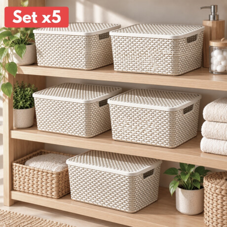 Set x5 Caja ratán 7 lts BLANCO
