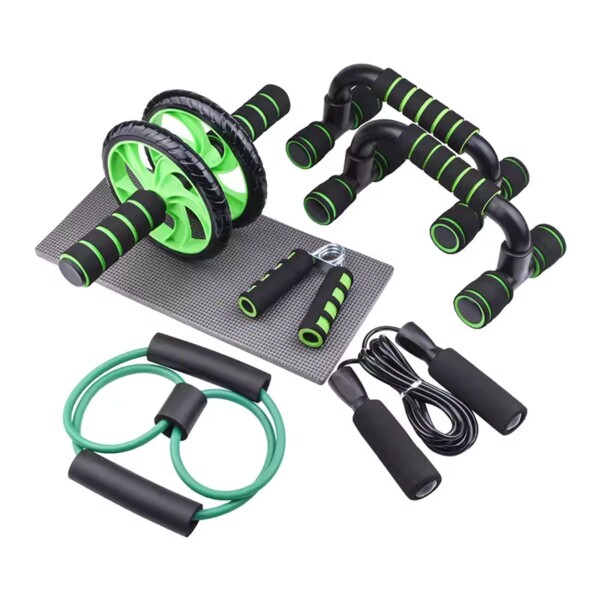 Kit Verde Ejercicio Rueda Abdominal + Banda de Resistencia + Soga para Saltar + Barras de Push up + Hand Grip de Regalo FIT001 Kit Verde Ejercicio Rueda Abdominal + Banda de Resistencia + Soga para Saltar + Barras de Push up + Hand Grip de Regalo FIT001
