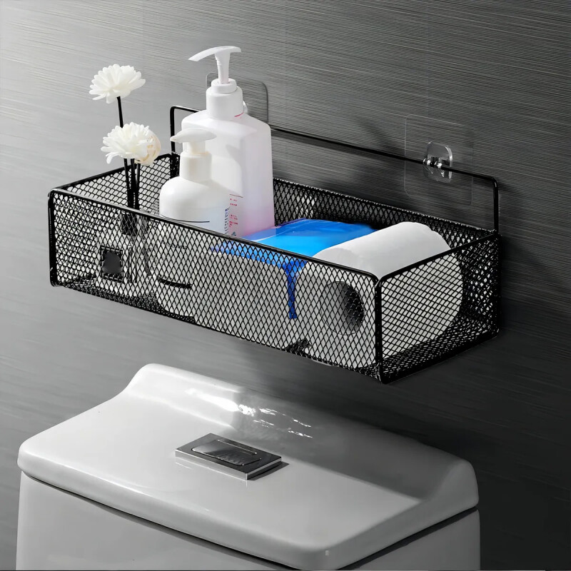 Estante Organizador Repisa De Baño Con Adhesivo De Metal Negro Estante Organizador Repisa De Baño Con Adhesivo De Metal Negro