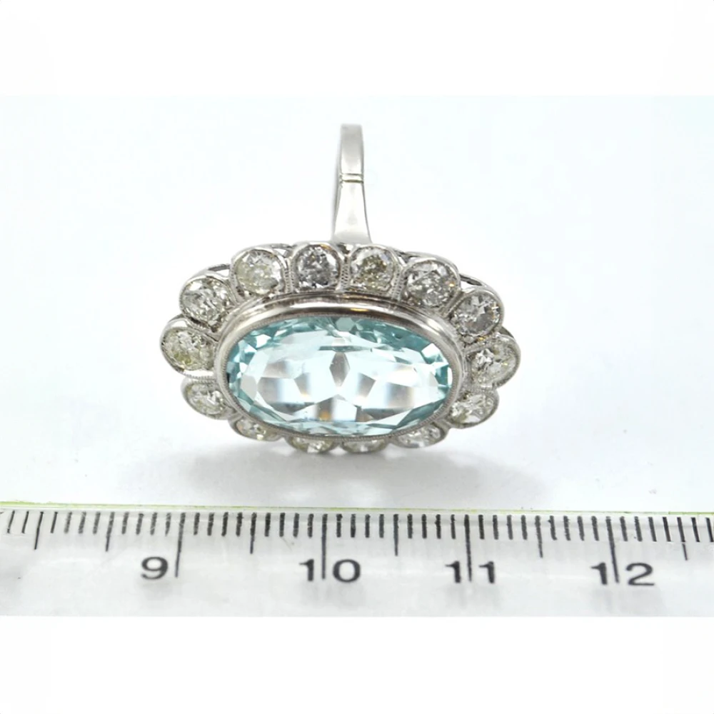 Anillo Platino Con Aguamarina Central Anillo Platino Con Aguamarina Central