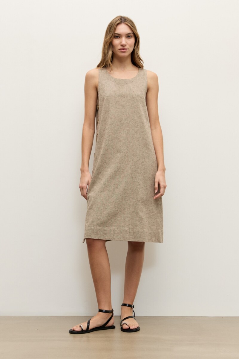 Vestido lino con botones chocolate melange
