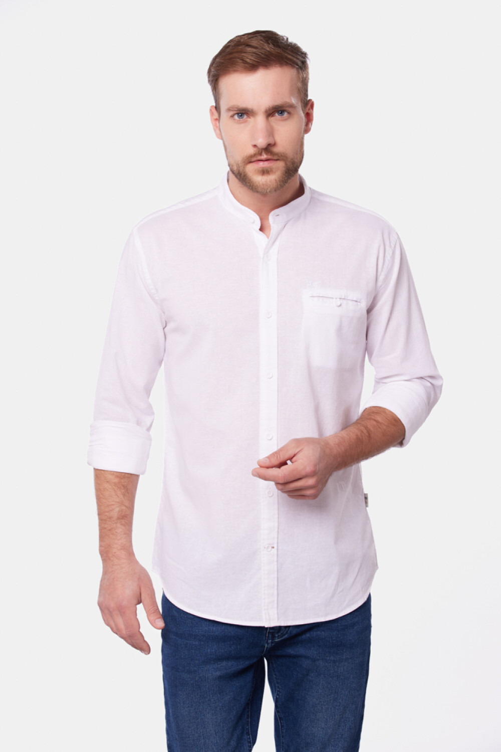 CAMISA DE LINO CUELLO MAO Blanco