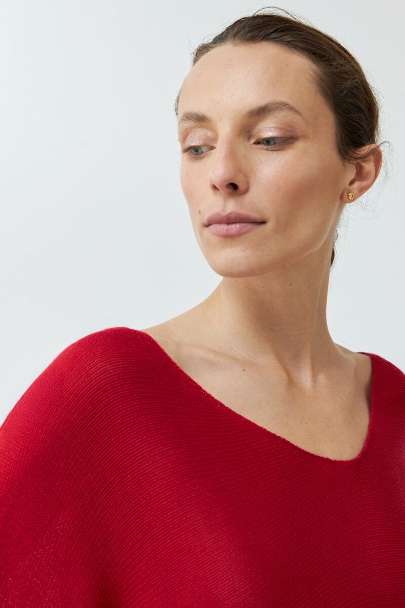 Sweater oversized escote V rojo