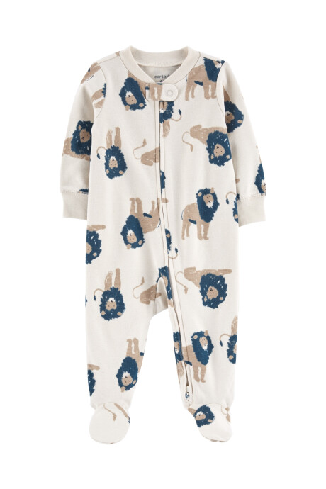Pijama una pieza de algodón con pie y diseño leones Sin color