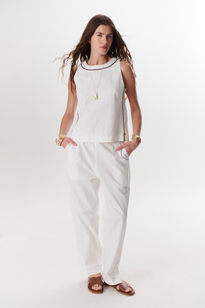 PANTALON LINO STRECH BLANCO