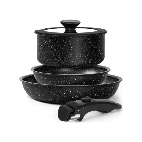 Set de Batería de Cocina 5 Piezas Mango Extraíble Cerámica Negro