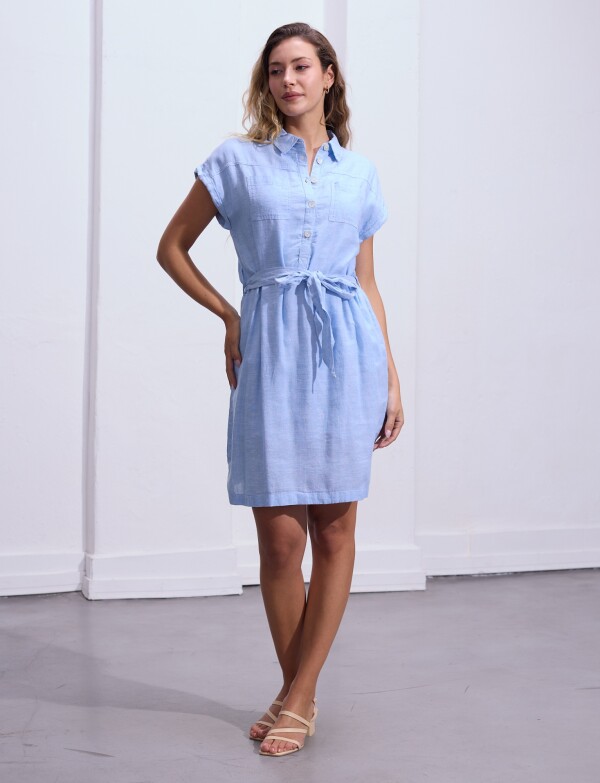 Vestido Algodon Detalle Botones CELESTE