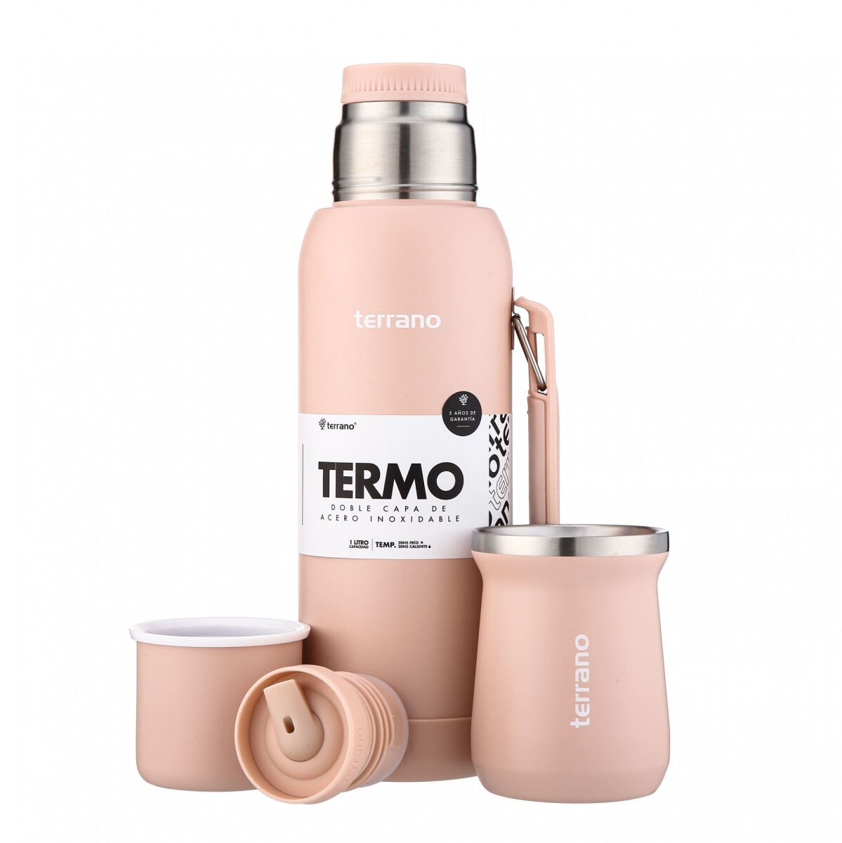 Kit Termo 1LT Con Base De Silicona + Mate de Acero Tradicional - Rosado 