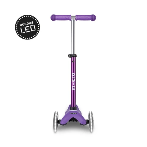 Monopatín Micro Mini Deluxe LED Ajustable con 3 Ruedas PURPURA