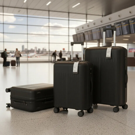 Set 3 Valijas Rígidas Candado Ruedas 360° Cierre Expandible Negro