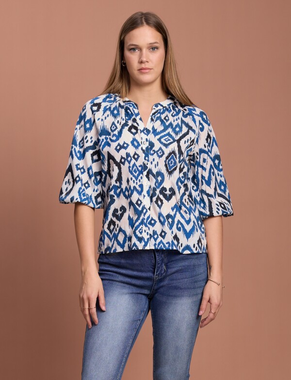 Blusa Botones BLANCO/AZUL