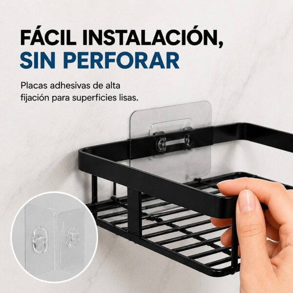 Organizador Baño Estante 5 Piezas Adhesivo Acero Inoxidable Negro 1