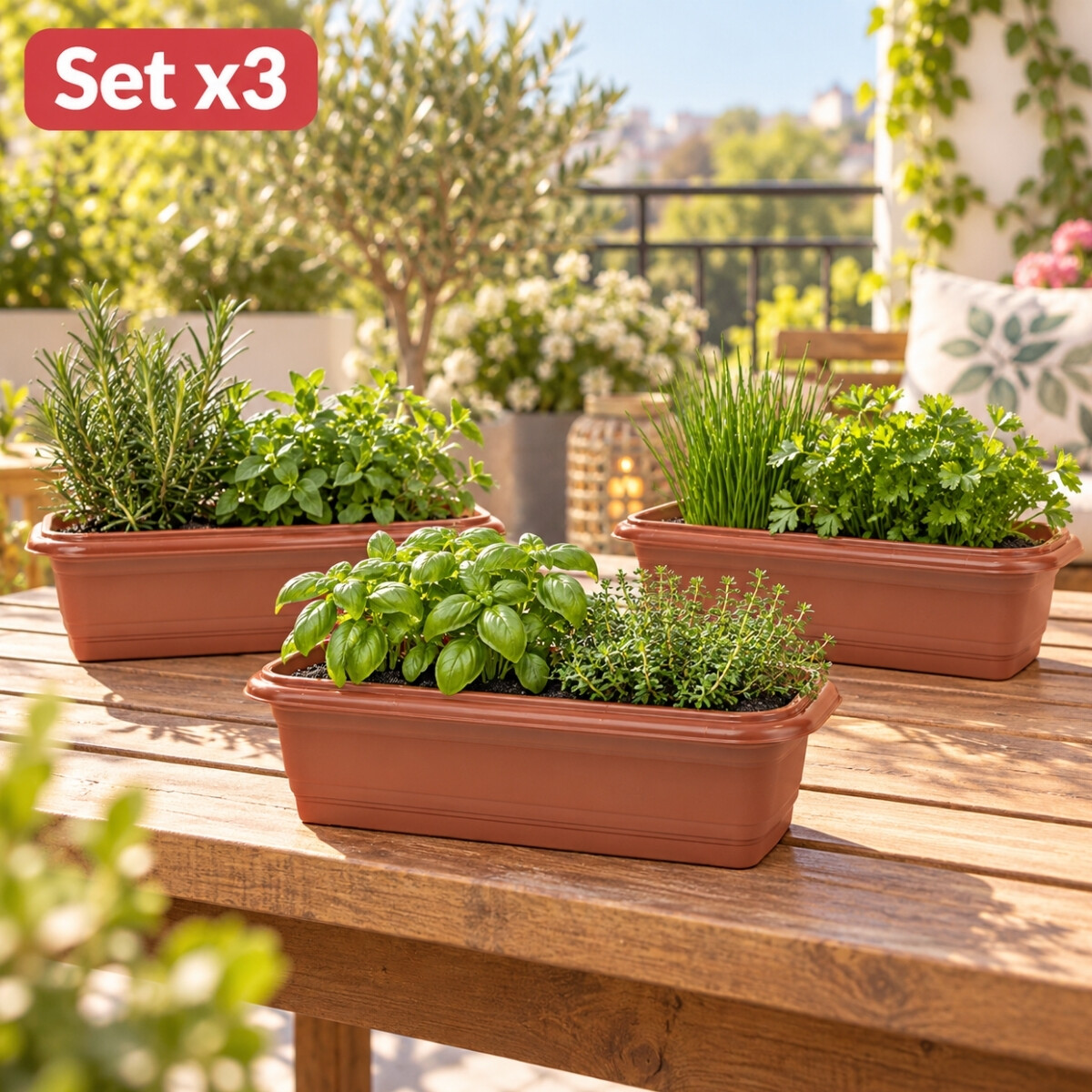 Set x3 Maceta rectangular 3 lts - MARRON 