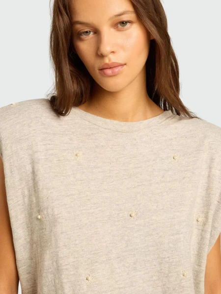 Golden Goose - Remera sin mangas envejecida con hombreras y perlas Gris